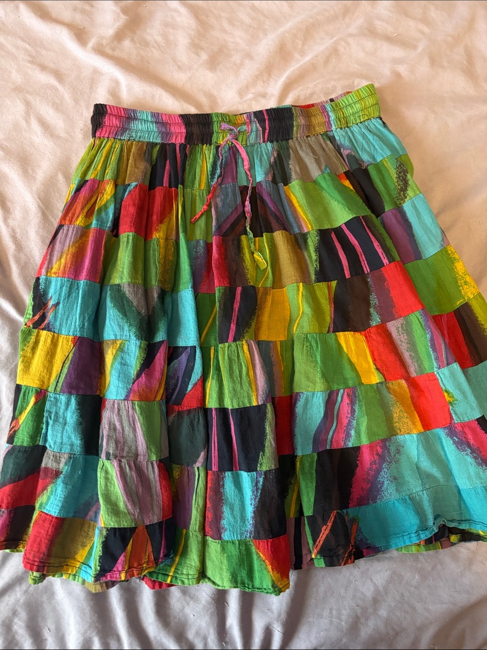 Colorful Patchwork Tiered Skater Skirt - Multicolor